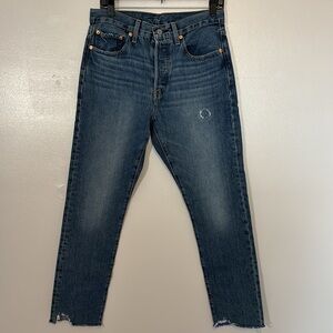 Levi’s 501 S Women 28 Premium Denim Jean Distressed Raw Hem Button Fly Cotton